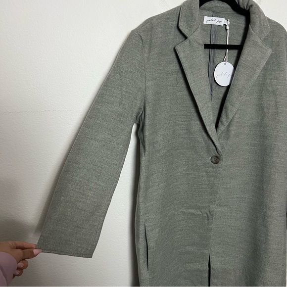 NWT Petal & Pup Long Grey Coat Lightweight Single Button Collared Coat - Picture 5 of 9